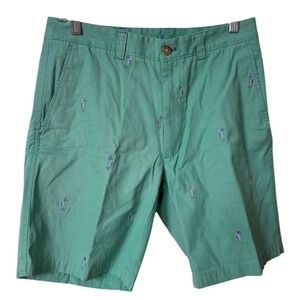J.McLaughlin Chino Shorts Mens 30 Green Excellent Seahorse Embroidered Cotton